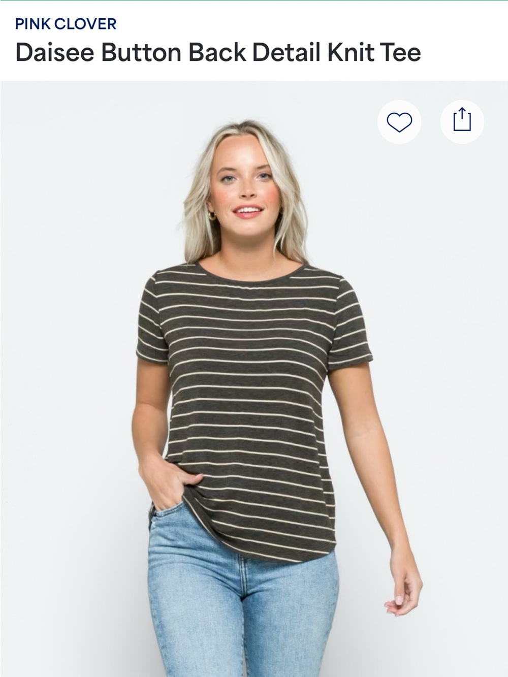 Pink Clover Daisee Short Sleeve Striped Knit Tee in Olive